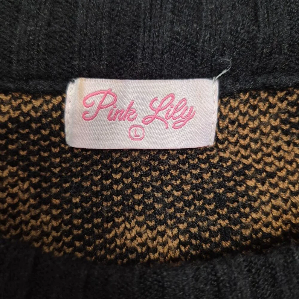 Pink Lily Womens super soft Black & Tan Leopard Print Knit Sweater L - Picture 4 of 7